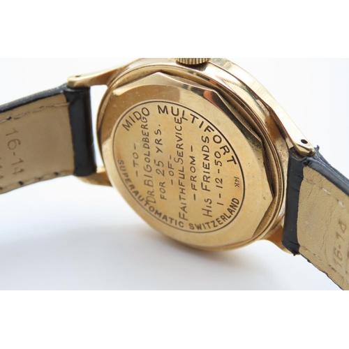 479 - Mido 18 Carat Yellow Gold Cased Watch with Black Leather Strap