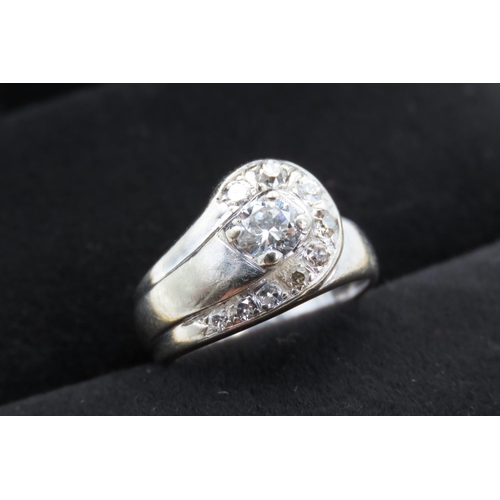 Gradual Diamond Set Swirl Motif Ring Mounted in 14 Carat White Gold ring Size I