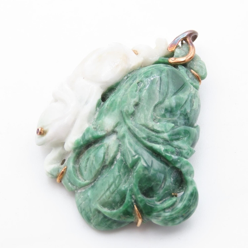 Green and White Jade Pendant Attractively Detailed with 14 Carat Yellow Gold 6cm High