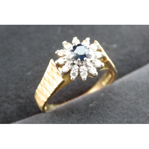 Sapphire and Diamond Set Ladies Cluster Ring Mounted in 18 Carat Yellow Gold Ring Size P