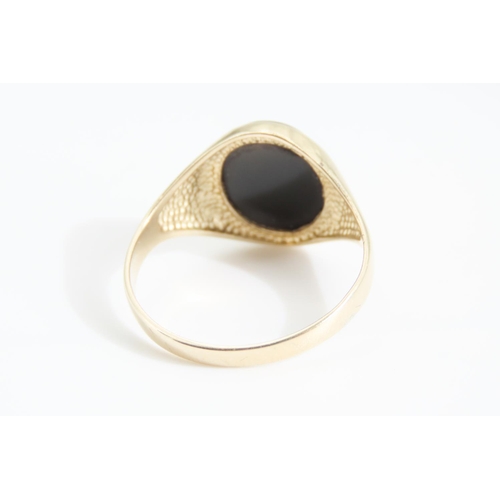 52 - Black Onyx Panel Set Signet Ring Set in 9 Carat Yellow Gold Ring Size T