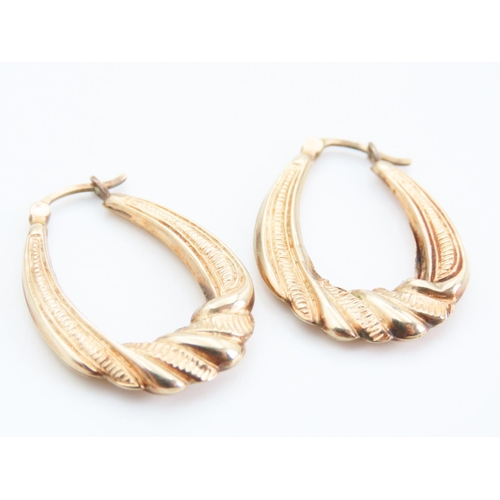 60 - Pair of 9 Carat Yellow Gold Twist Form Hoop Earrings Each 3cm High