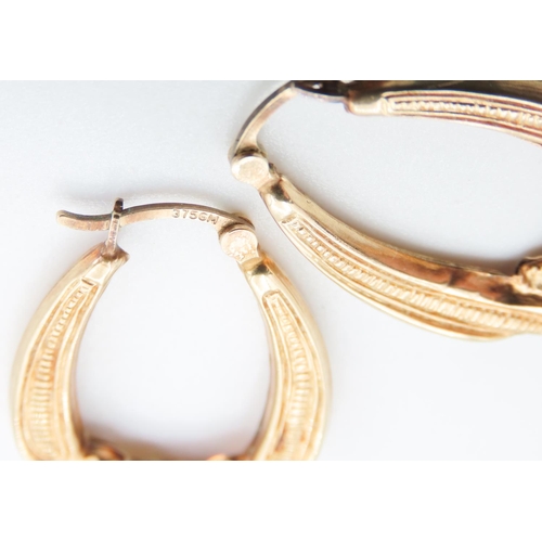 60 - Pair of 9 Carat Yellow Gold Twist Form Hoop Earrings Each 3cm High