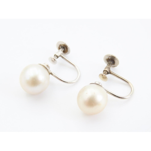 61 - Pair of 9 Carat White Gold Pearl Set Screw Back Earrings