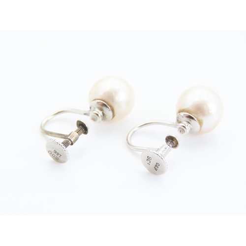 61 - Pair of 9 Carat White Gold Pearl Set Screw Back Earrings