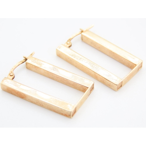 63 - Pair of 9 Carat Yellow Gold Rectangular Hoop Earrings Each 2.5cm High