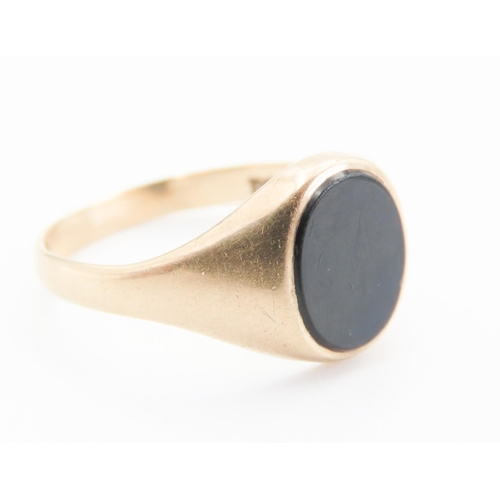 66 - Black Onyx Panel Signet Ring Set in 9 Carat Yellow Gold Ring Size O