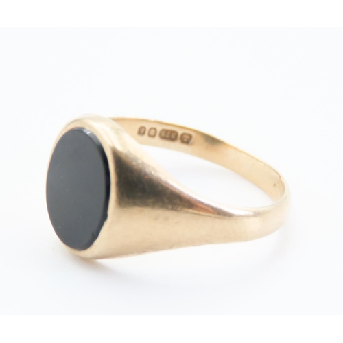 66 - Black Onyx Panel Signet Ring Set in 9 Carat Yellow Gold Ring Size O