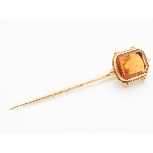 76 - Bezel Set Citrine Pin Brooch Set in 9 Carat Yellow Gold 5cm Long