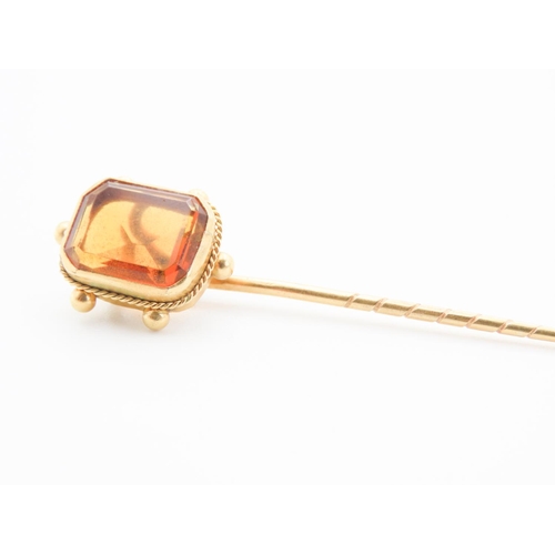 76 - Bezel Set Citrine Pin Brooch Set in 9 Carat Yellow Gold 5cm Long