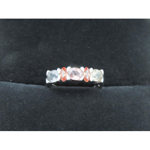 78 - Five Stone Multi Gem Ring Bar Set in 9 Carat White Gold Ring Size N