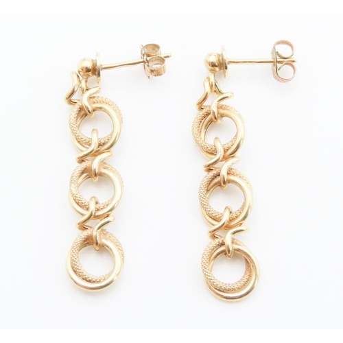 84 - Pair of 9 Carat Yellow Gold Link Drop Earrings Each 3.5cm Drop