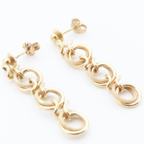 84 - Pair of 9 Carat Yellow Gold Link Drop Earrings Each 3.5cm Drop