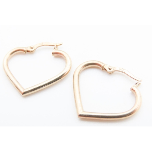 86 - Pair of 9 Carat Yellow Gold Heart Form Hoop Earrings Each 2.5cm Wide