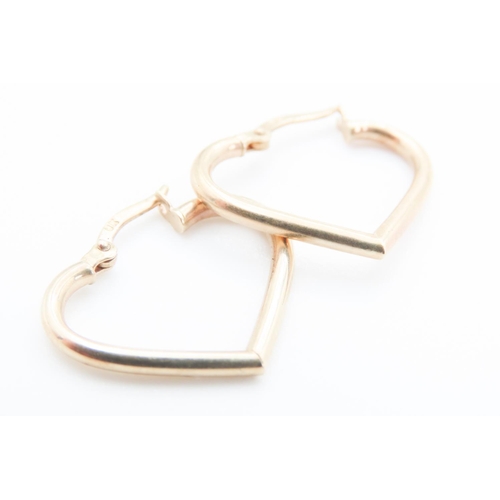 86 - Pair of 9 Carat Yellow Gold Heart Form Hoop Earrings Each 2.5cm Wide