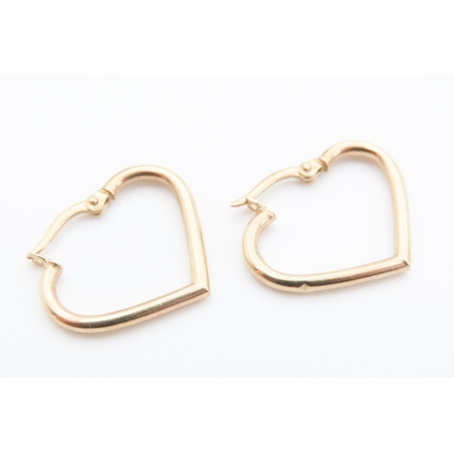 86 - Pair of 9 Carat Yellow Gold Heart Form Hoop Earrings Each 2.5cm Wide