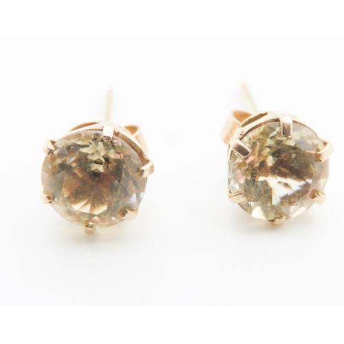 87 - Pair of Citrine Basket Set Cushion Cut Earrings Each Mounted in 9 Carat Yellow Gold