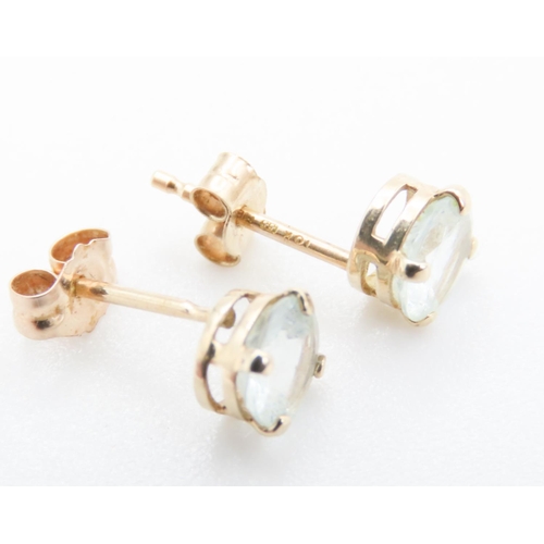 92 - Pair of Aquamarine Basket Set Earrings Set in 9 Carat Yellow Gold