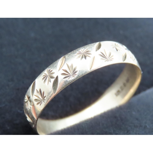 95 - 9 Carat Yellow Gold Floral Diamond Cut Design Band Ring Size R