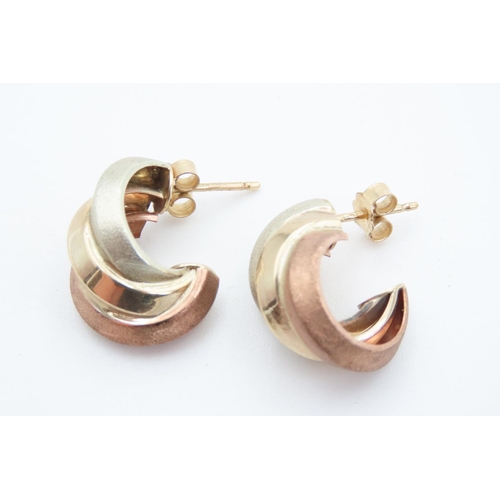 96 - Pair of 9 Carat Yellow White and Rose Gold Wave Motif Earrings