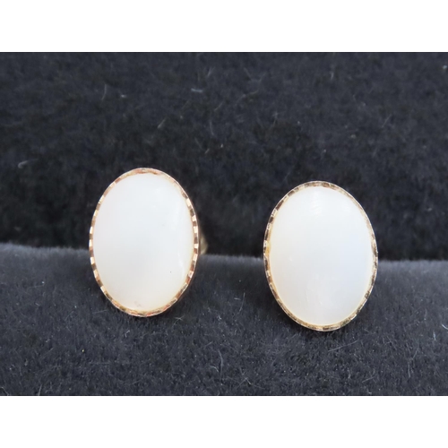 99 - Pair of 9 Carat Yellow Gold Mother of Pearl Set Earrings