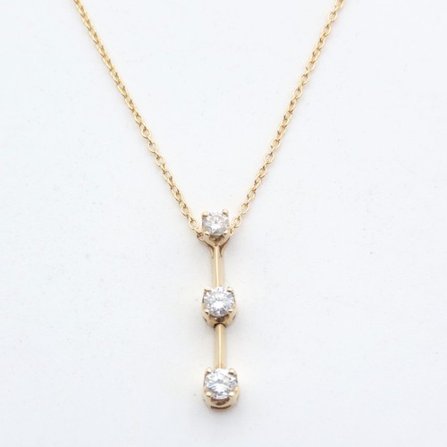 123 - Three Stone Diamond Set Pendant Mounted in 14 Carat Yellow Gold 2.5cm High Further Set on 18 Carat Y... 