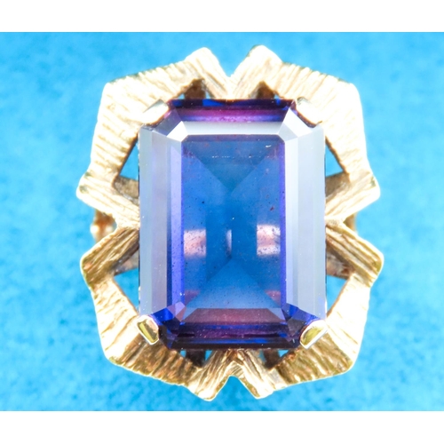 1 - Vintage Colour Change Alexandrite Set Statement Ring Mounted in 9 Carat Yellow Gold Ring Emerald Cut... 