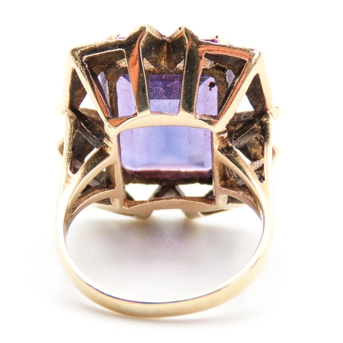 1 - Vintage Colour Change Alexandrite Set Statement Ring Mounted in 9 Carat Yellow Gold Ring Emerald Cut... 