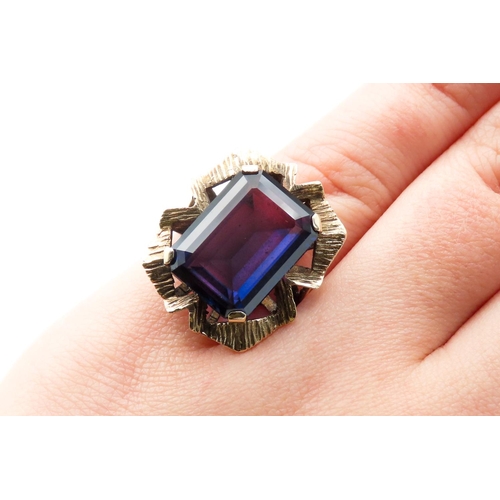 1 - Vintage Colour Change Alexandrite Set Statement Ring Mounted in 9 Carat Yellow Gold Ring Emerald Cut... 