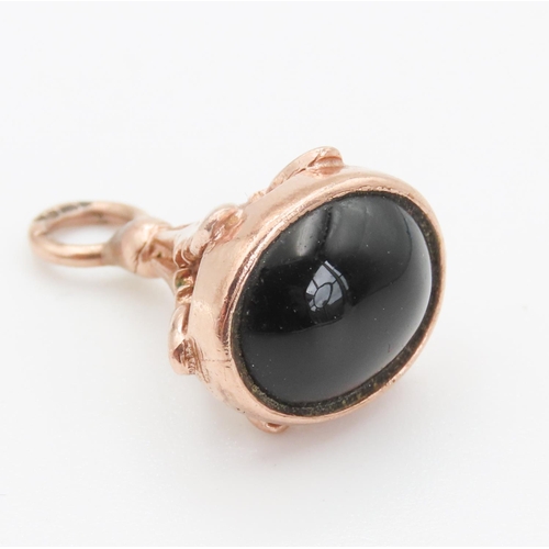 103 - Polished Black Onyx Pendant Set in 9 Carat Rose Gold 2cm High