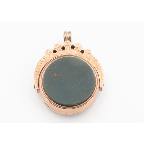 105 - Bloodstone and Carnelian Set Swivel Fob Pendant Mounted in 9 Carat Rose Gold 2cm High