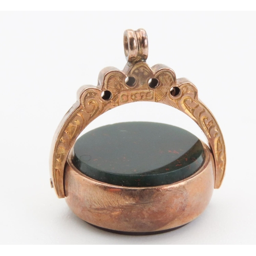 105 - Bloodstone and Carnelian Set Swivel Fob Pendant Mounted in 9 Carat Rose Gold 2cm High