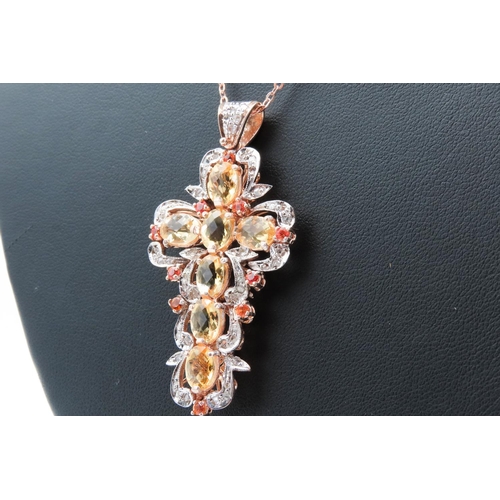 107 - Citrine and Diamond Set Crucifix Pendant Finely Detailed Set in 9 Carat Rose Gold and Silver 5cm Dro... 