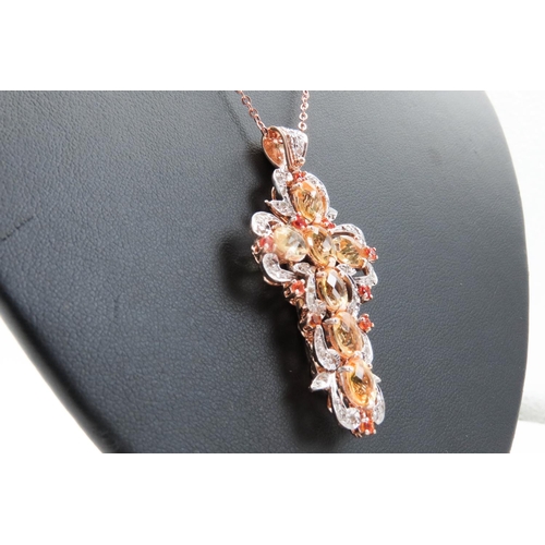 107 - Citrine and Diamond Set Crucifix Pendant Finely Detailed Set in 9 Carat Rose Gold and Silver 5cm Dro... 