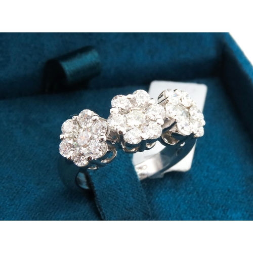 Three Diamond Cluster Ring Mounted in 18 Carat White Gold Total Diamond Carat Weight Approximately 5 Carat Band Size N