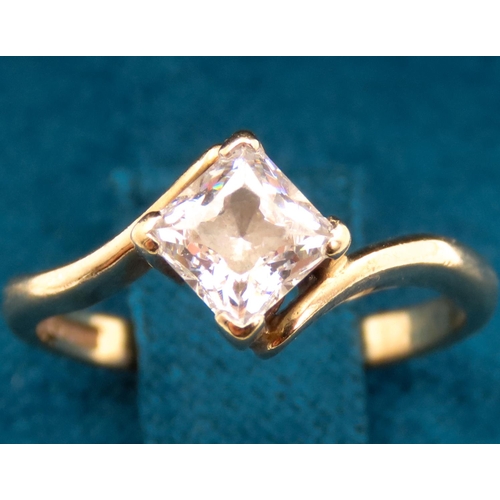 11 - Square Cut Pale Sapphire Four Claw Set Solitaire Ring Set in 9 Carat Yellow Gold Ring  Size I