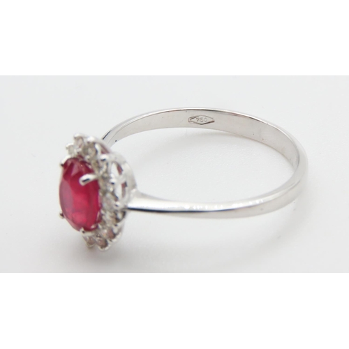 110 - Ruby and Diamond Set Cluster Ring Mounted in 18 Carat White Gold Ring Size P