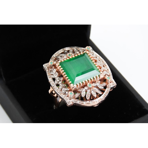 113 - Emerald and Diamond Set Statement Ring Attractively Detailed Set in 9 Carat Rose Gold and Silver Rin... 