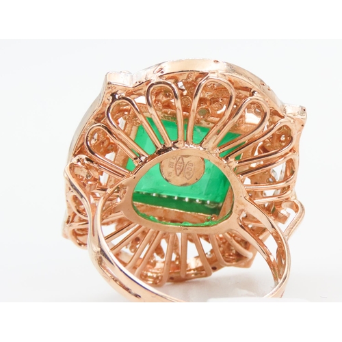 113 - Emerald and Diamond Set Statement Ring Attractively Detailed Set in 9 Carat Rose Gold and Silver Rin... 