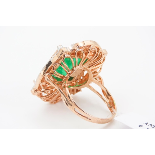 113 - Emerald and Diamond Set Statement Ring Attractively Detailed Set in 9 Carat Rose Gold and Silver Rin... 