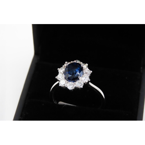 114 - Sapphire and Diamond Set Ladies Cluster Ring Set in 18 Carat White Gold Ring Size O