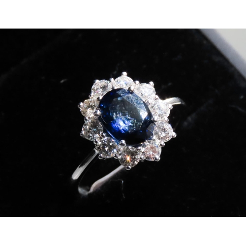 114 - Sapphire and Diamond Set Ladies Cluster Ring Set in 18 Carat White Gold Ring Size O