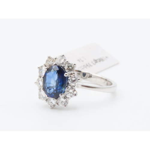 114 - Sapphire and Diamond Set Ladies Cluster Ring Set in 18 Carat White Gold Ring Size O