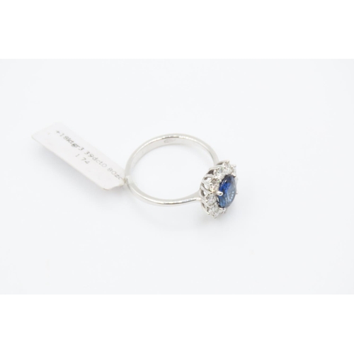 114 - Sapphire and Diamond Set Ladies Cluster Ring Set in 18 Carat White Gold Ring Size O