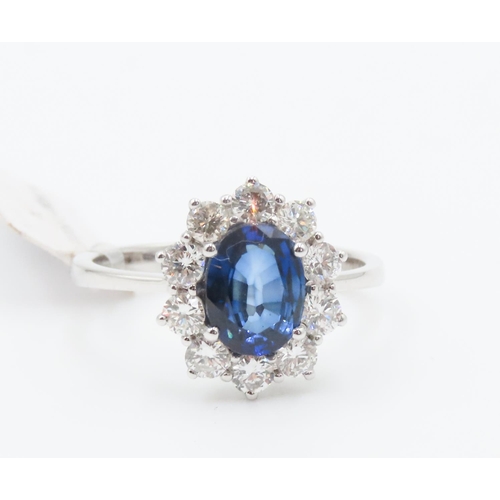 114 - Sapphire and Diamond Set Ladies Cluster Ring Set in 18 Carat White Gold Ring Size O