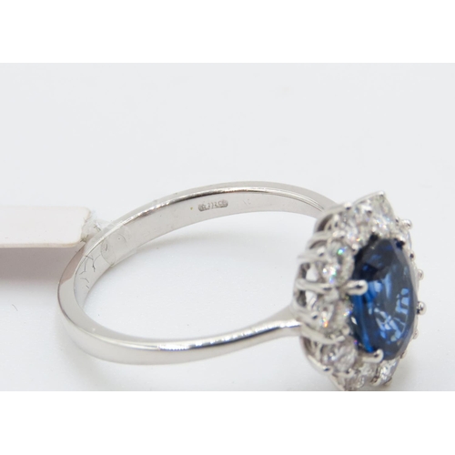 114 - Sapphire and Diamond Set Ladies Cluster Ring Set in 18 Carat White Gold Ring Size O