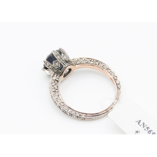 117 - Basket Set Sapphire Ring with Diamond Insets to Setting and Band Mounted in 9 Carat Rose Gold and Si... 