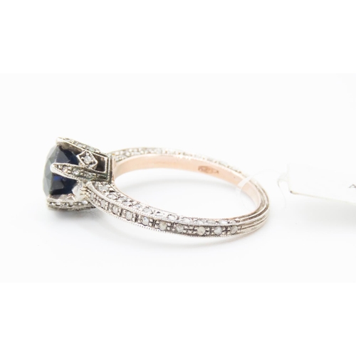 117 - Basket Set Sapphire Ring with Diamond Insets to Setting and Band Mounted in 9 Carat Rose Gold and Si... 