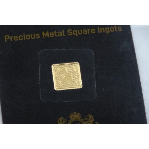 119 - Ingot Encapsulated Gold Piece Pure Gold 999.9  Carat 10.6mm x 10.6mm 1 Gram Mint Condition