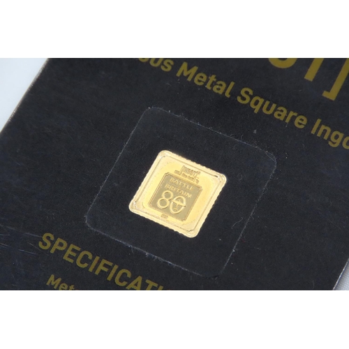 119 - Ingot Encapsulated Gold Piece Pure Gold 999.9  Carat 10.6mm x 10.6mm 1 Gram Mint Condition